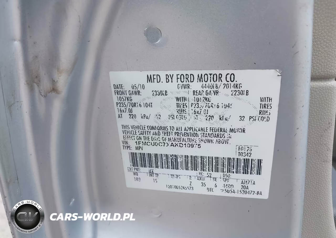 2010 Ford Escape Xls VIN:1FMCU0C7XAKD10975 - 9