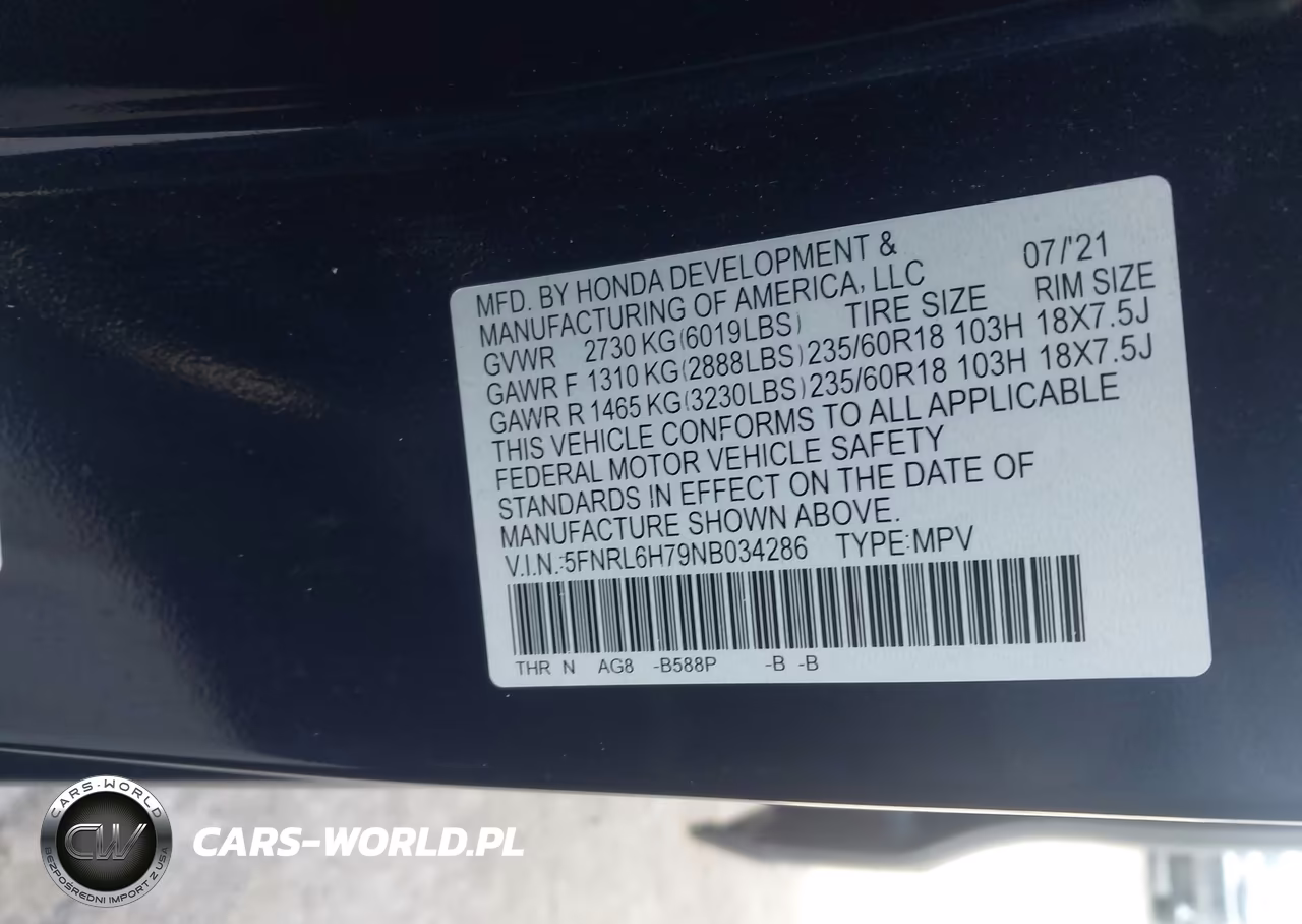 2022 Honda Odyssey Ex-L VIN:5FNRL6H79NB034286 - 9