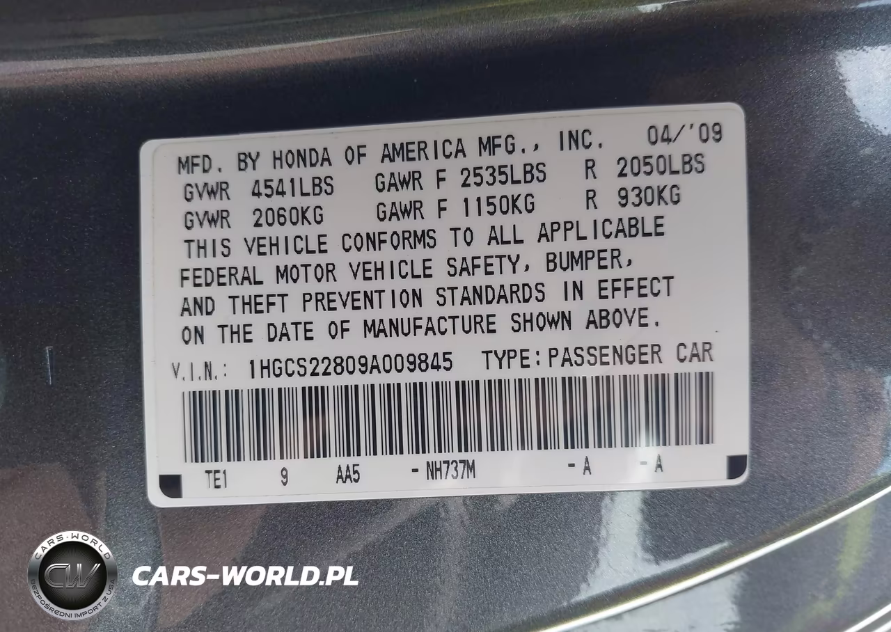 2009 Honda Accord 3.5 Ex-L VIN:1HGCS22809A009845 - 9