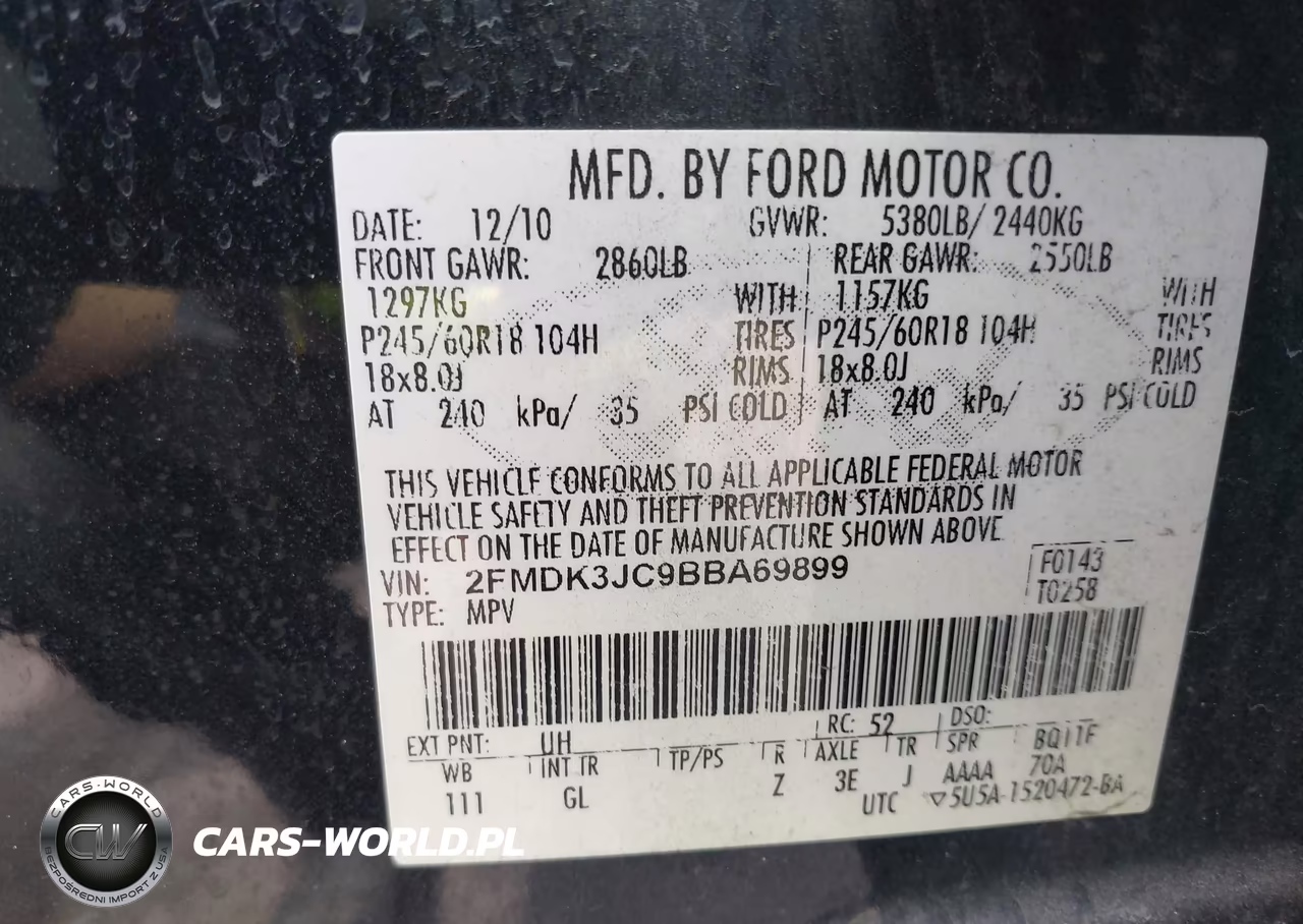 2011 Ford Edge Sel VIN:2FMDK3JC9BBA69899 - 9