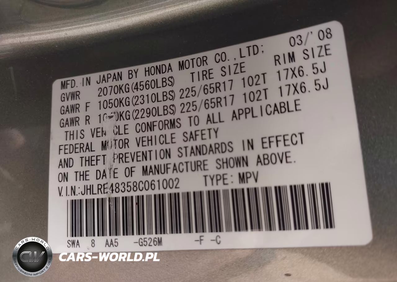 2008 Honda Cr-V Lx VIN:JHLRE48358C061002 - 9