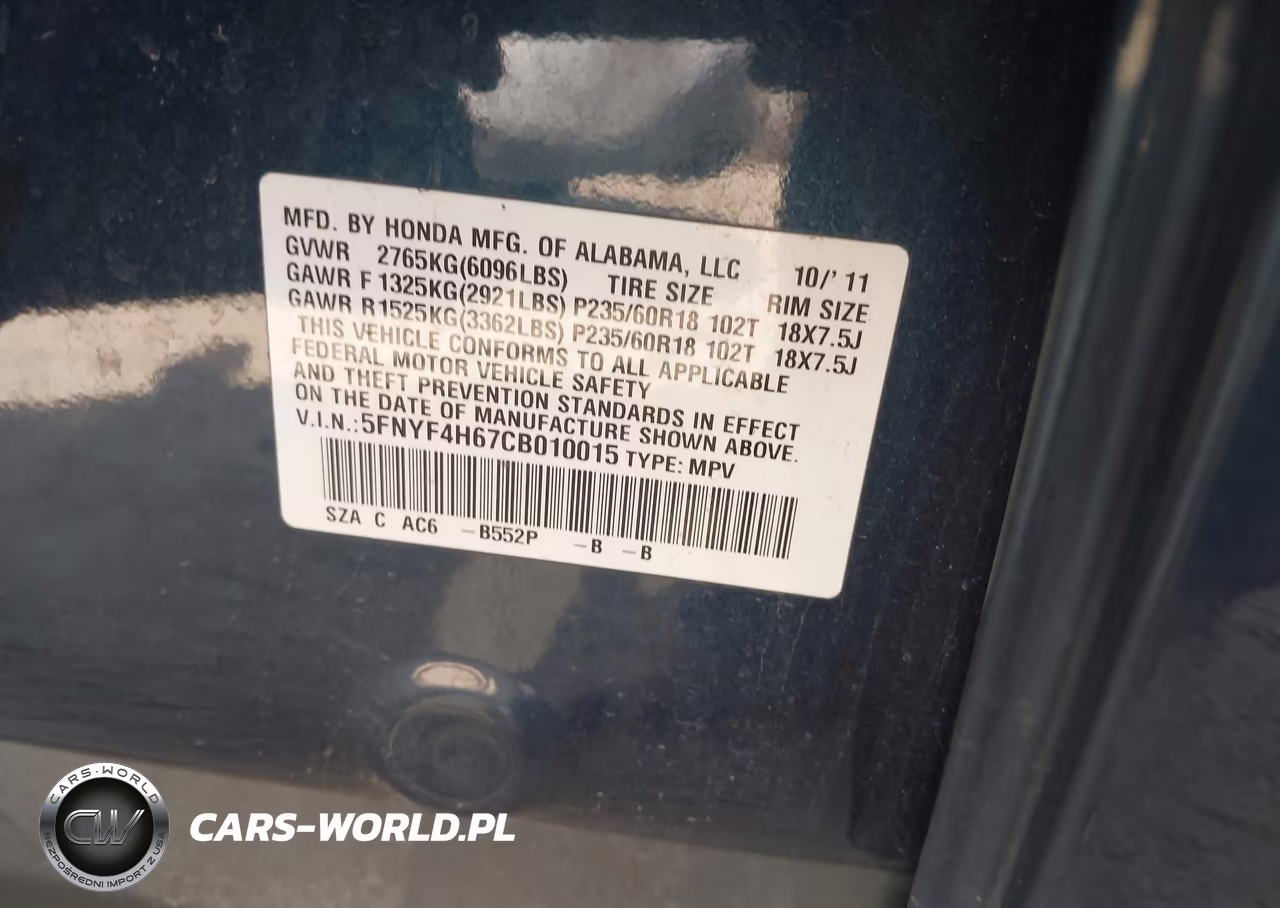 2012 Honda Pilot Ex-L VIN:5FNYF4H67CB010015 - 9