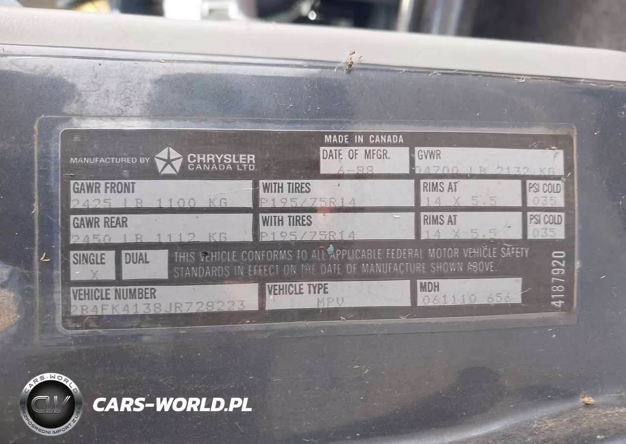 1988 Dodge Caravan Se VIN:2B4FK4138JR728223 - 9