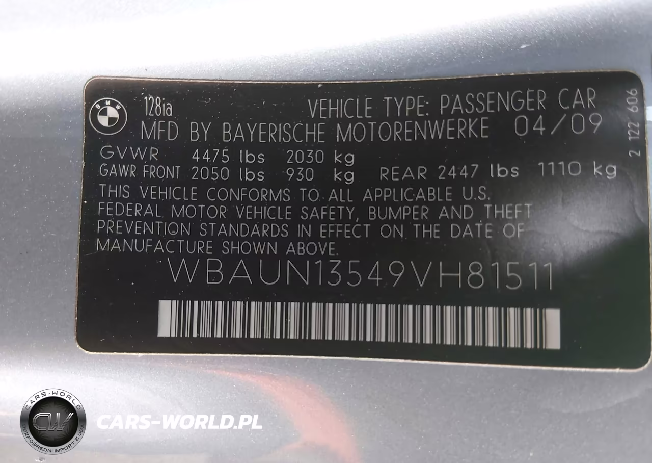 2009 BMW 128I VIN:WBAUN13549VH81511 - 9