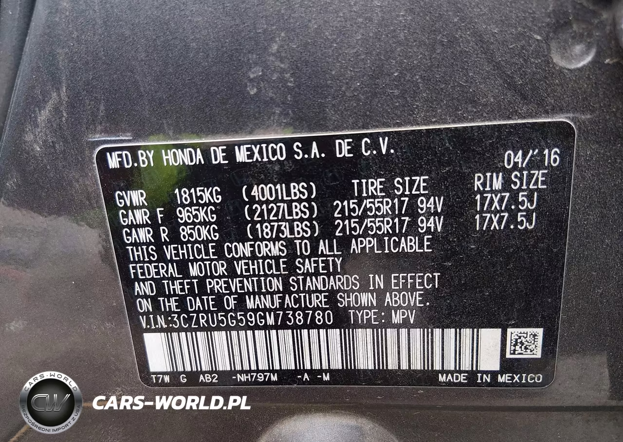 2016 Honda Hr-V Ex VIN:3CZRU5G59GM738780 - 9