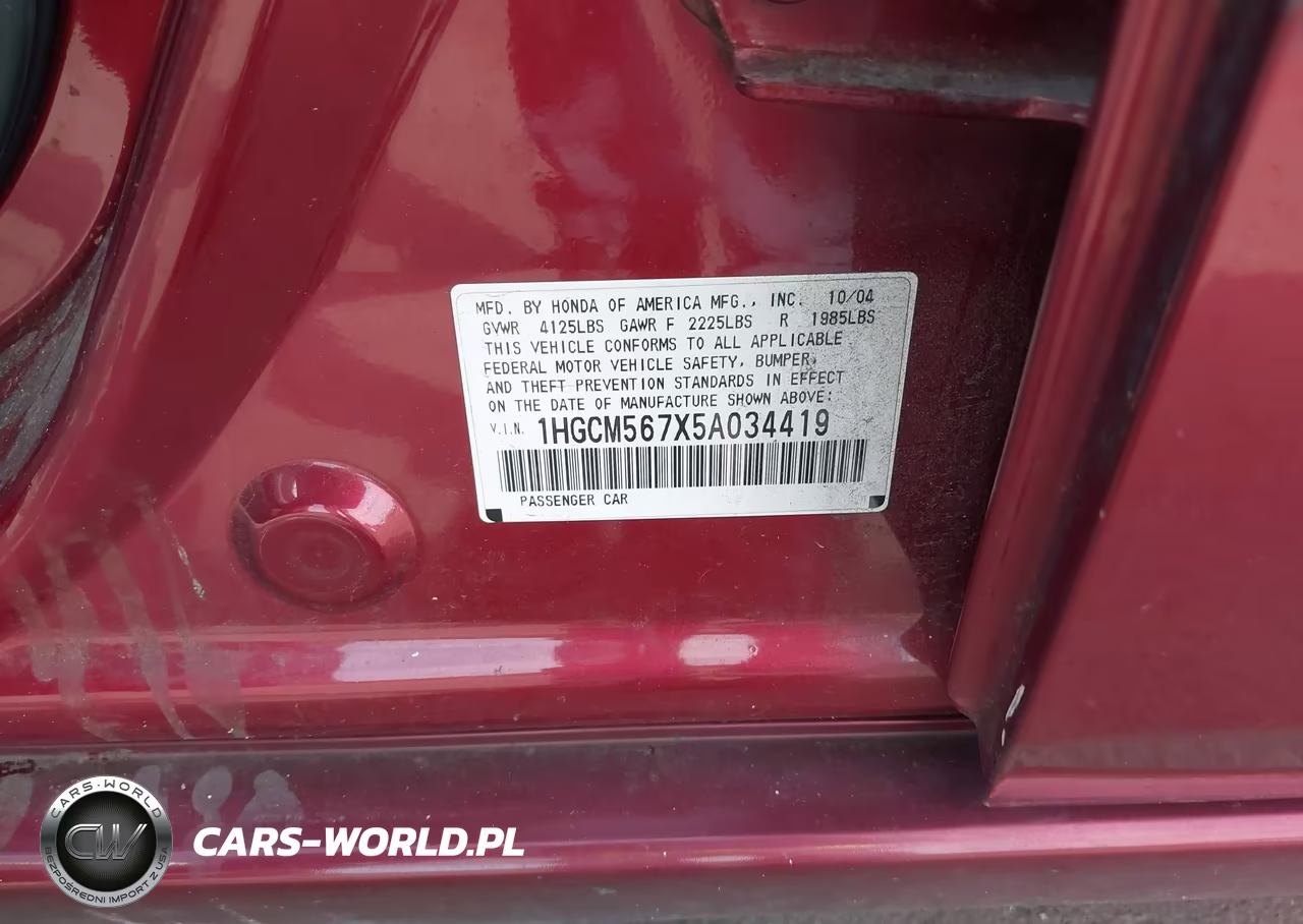 2005 Honda Accord 2.4 Ex VIN:1HGCM567X5A034419 - 9