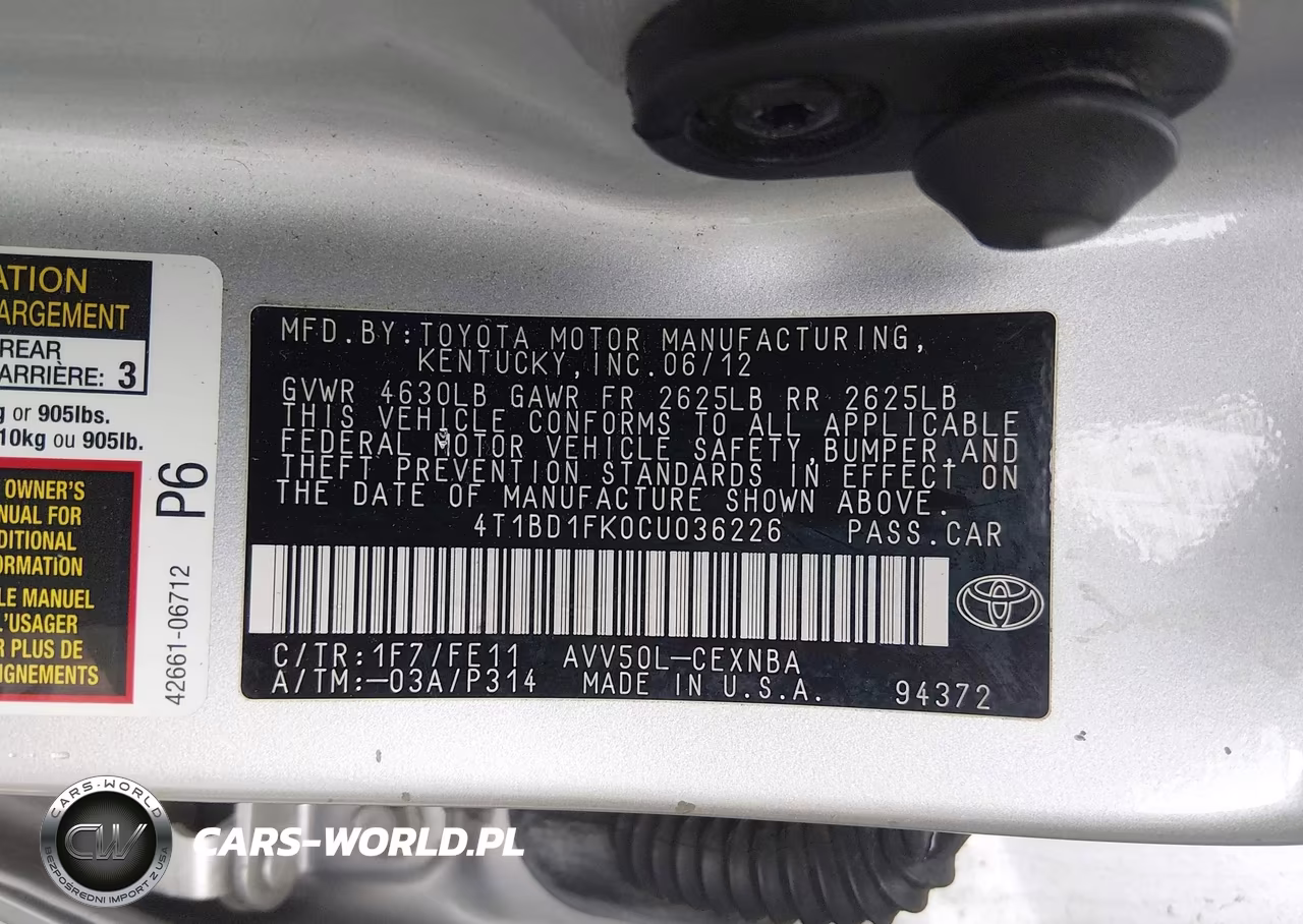 2012 Toyota Camry Hybrid Le VIN:4T1BD1FK0CU036226 - 9