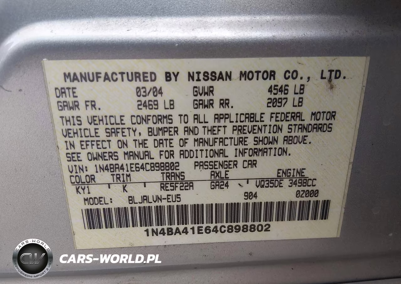 2004 Nissan Maxima 3.5 Sl VIN:1N4BA41E64C898802 - 9