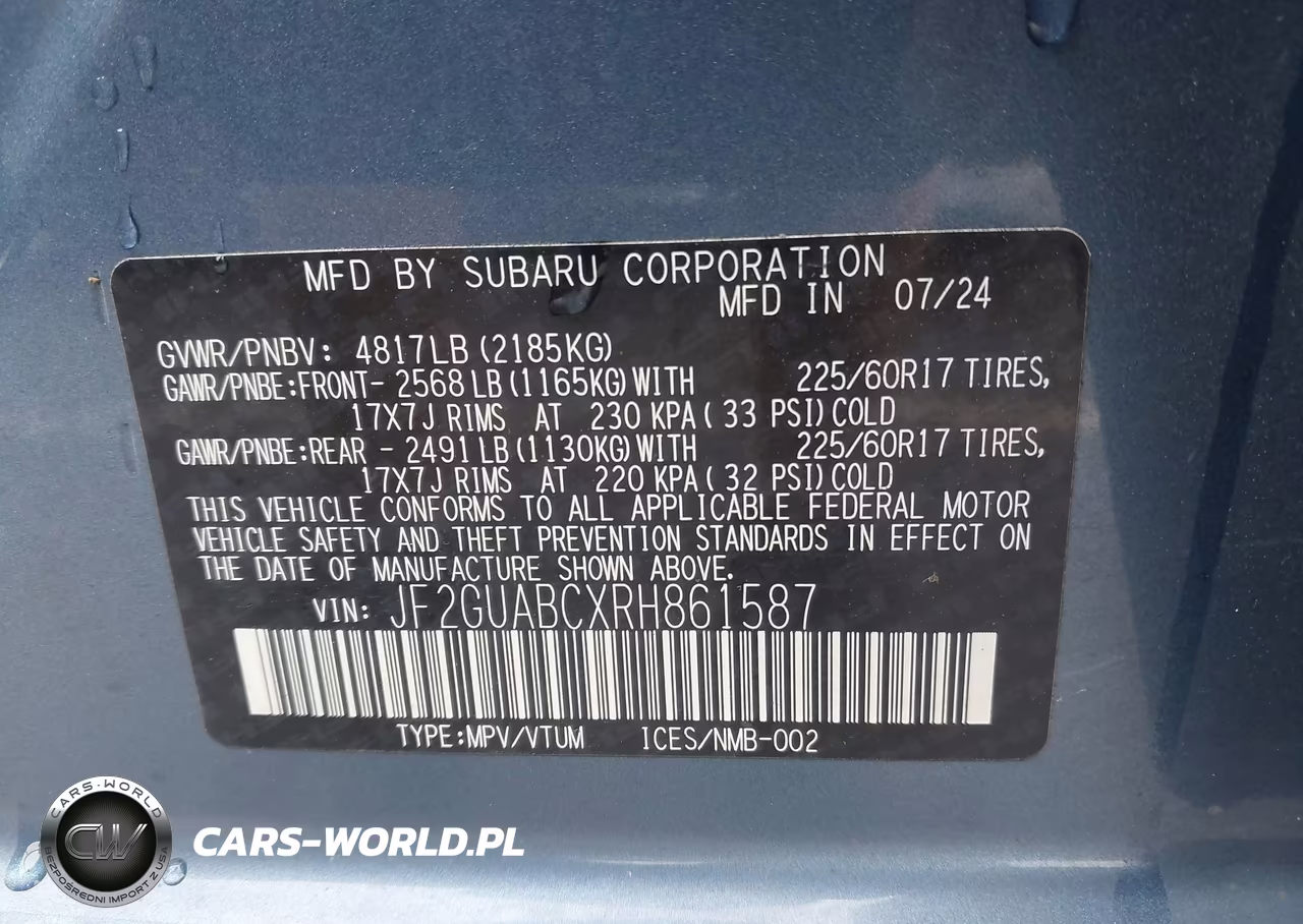 2024 Subaru Crosstrek VIN:JF2GUABCXRH861587 - 9