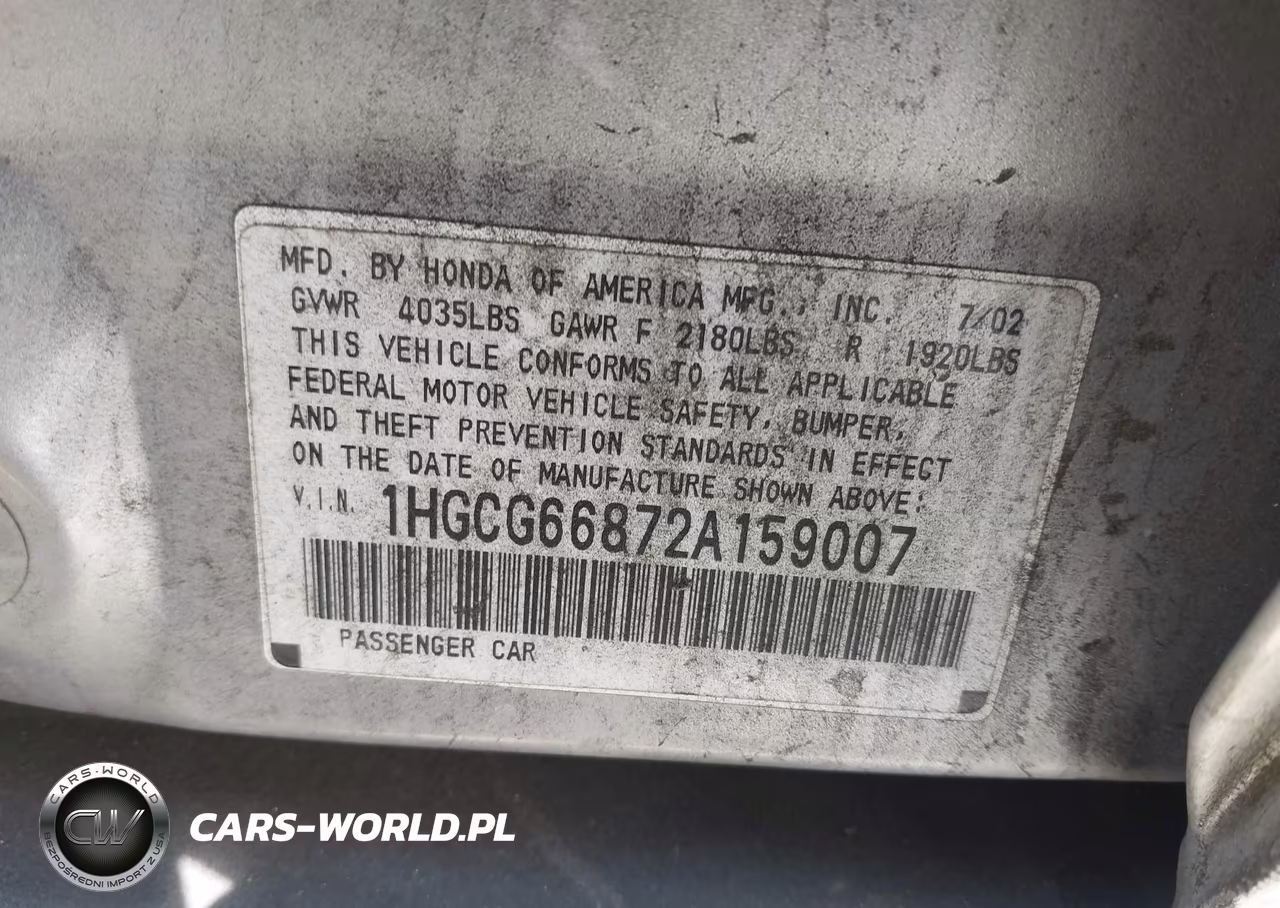 2002 Honda Accord 2.3 Ex-2.3 Se VIN:1HGCG66872A159007 - 9
