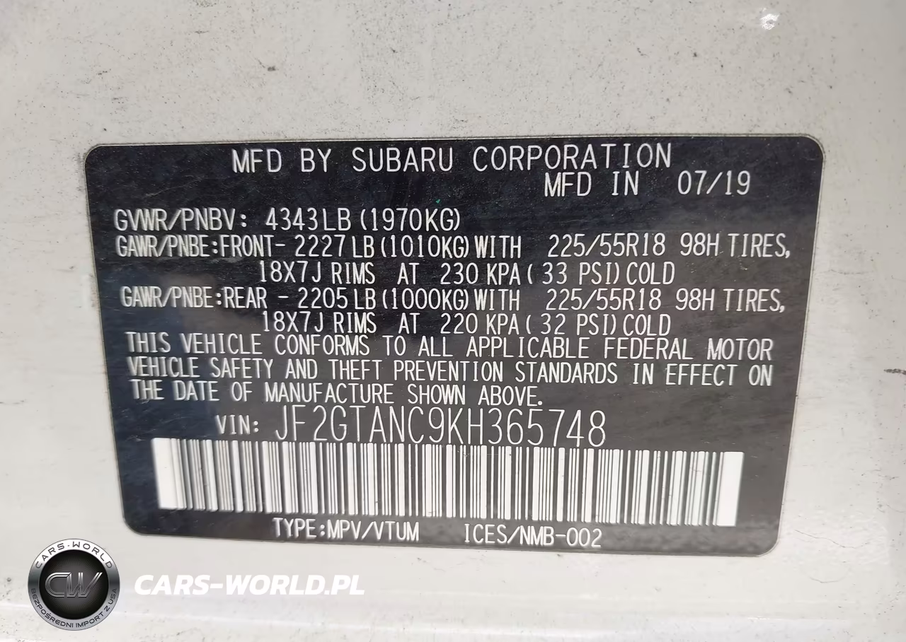 2019 Subaru Crosstrek 2.0I Limited VIN:JF2GTANC9KH365748 - 9