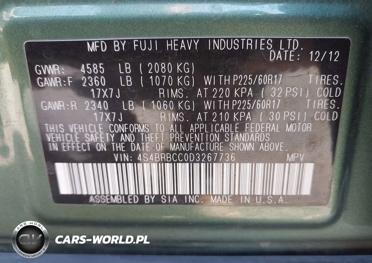 2013 Subaru Outback 2.5I Premium VIN:4S4BRBCC0D3267736 - 9