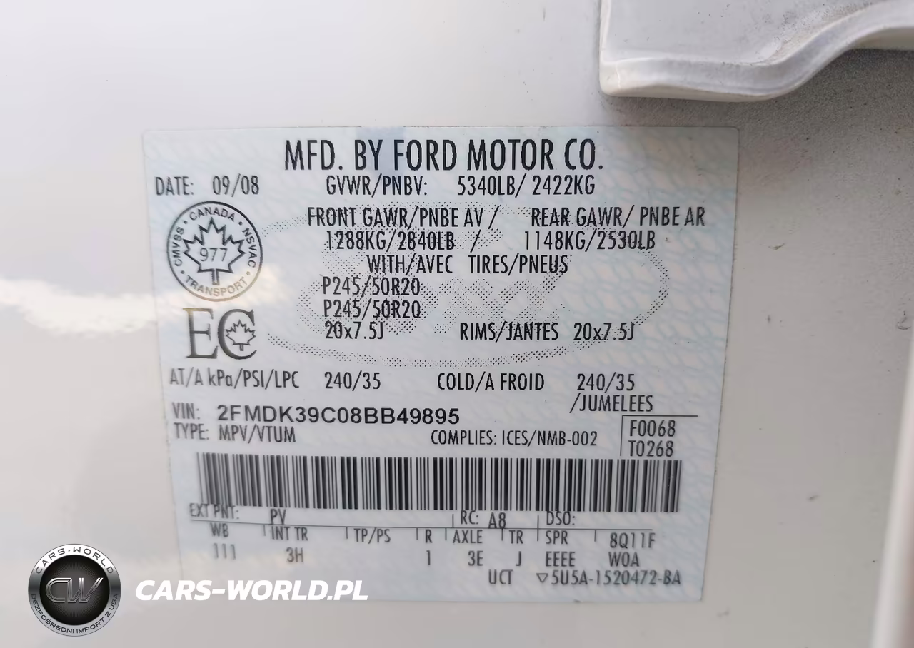 2008 Ford Edge Limited VIN:2FMDK39C08BB49895 - 9