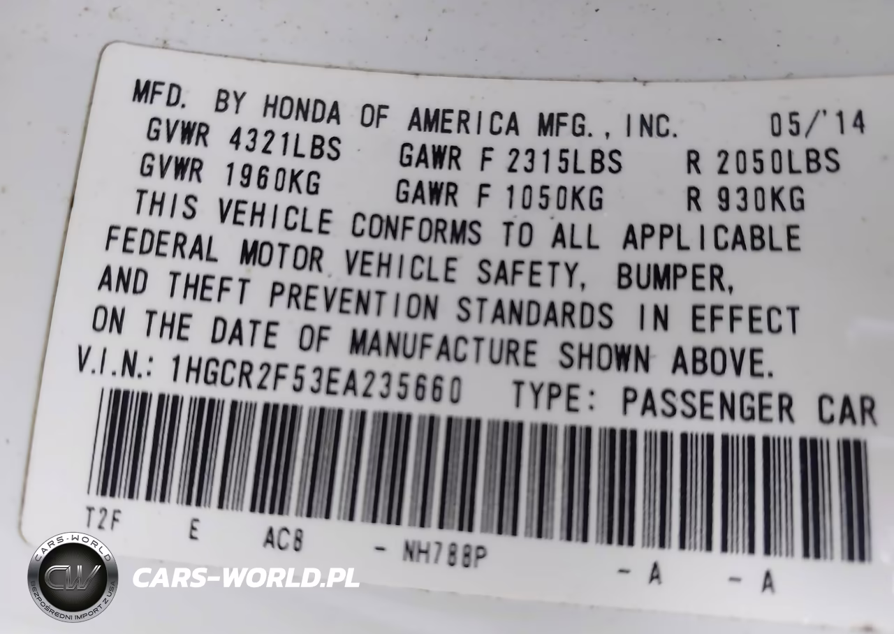 2014 Honda Accord Sport VIN:1HGCR2F53EA235660 - 9