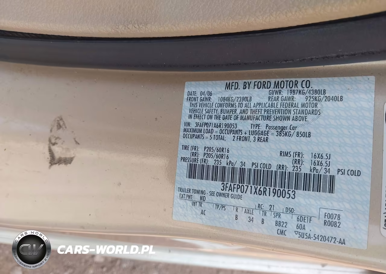 2006 Ford Fusion Se VIN:3FAFP071X6R190053 - 9