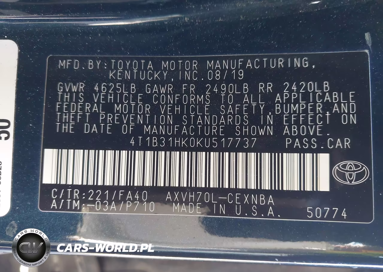 2019 Toyota Camry Hybrid Le VIN:4T1B31HK0KU517737 - 9