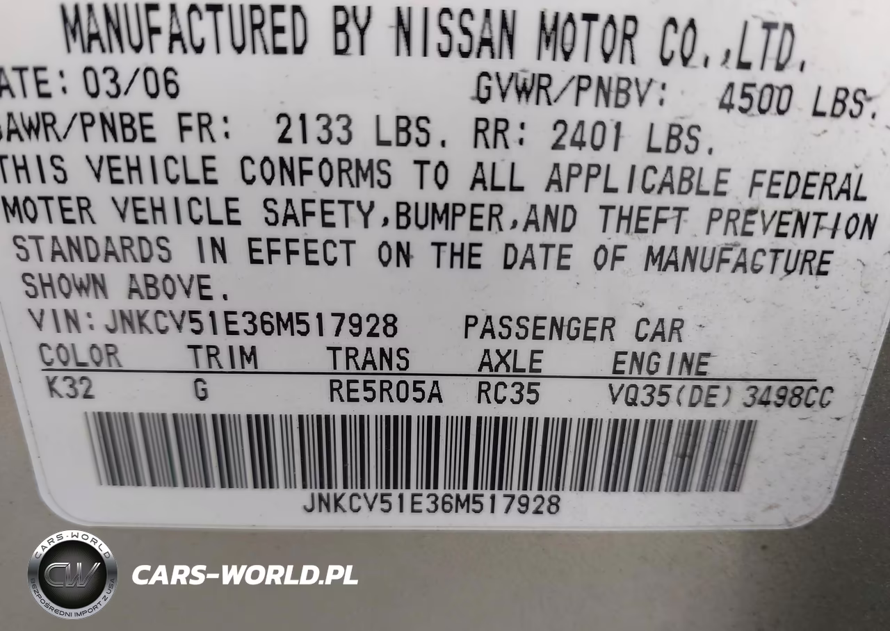 2006 Infiniti G35 VIN:JNKCV51E36M517928 - 9