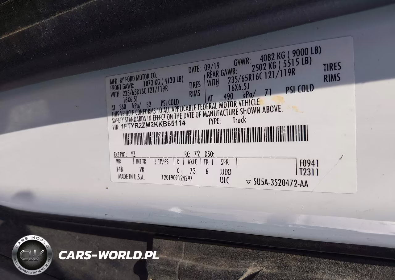 2019 Ford Transit-250 VIN:1FTYR2ZM2KKB65114 - 9