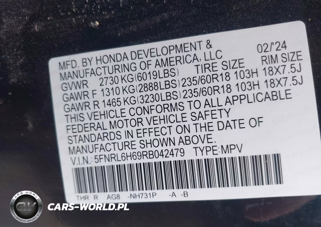 2024 Honda Odyssey Ex-L VIN:5FNRL6H69RB042479 - 9