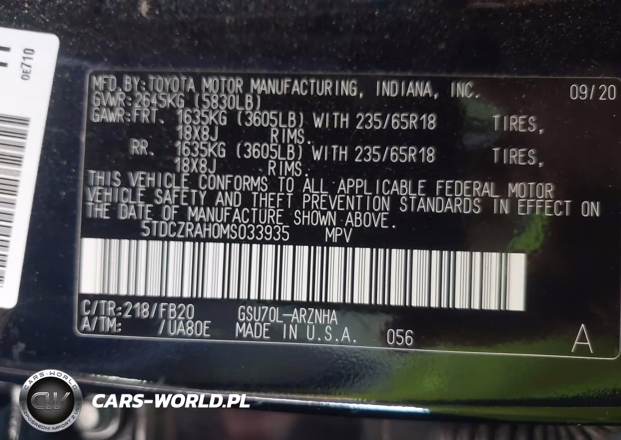 2021 Toyota Highlander L VIN:5TDCZRAH0MS033935 - 9