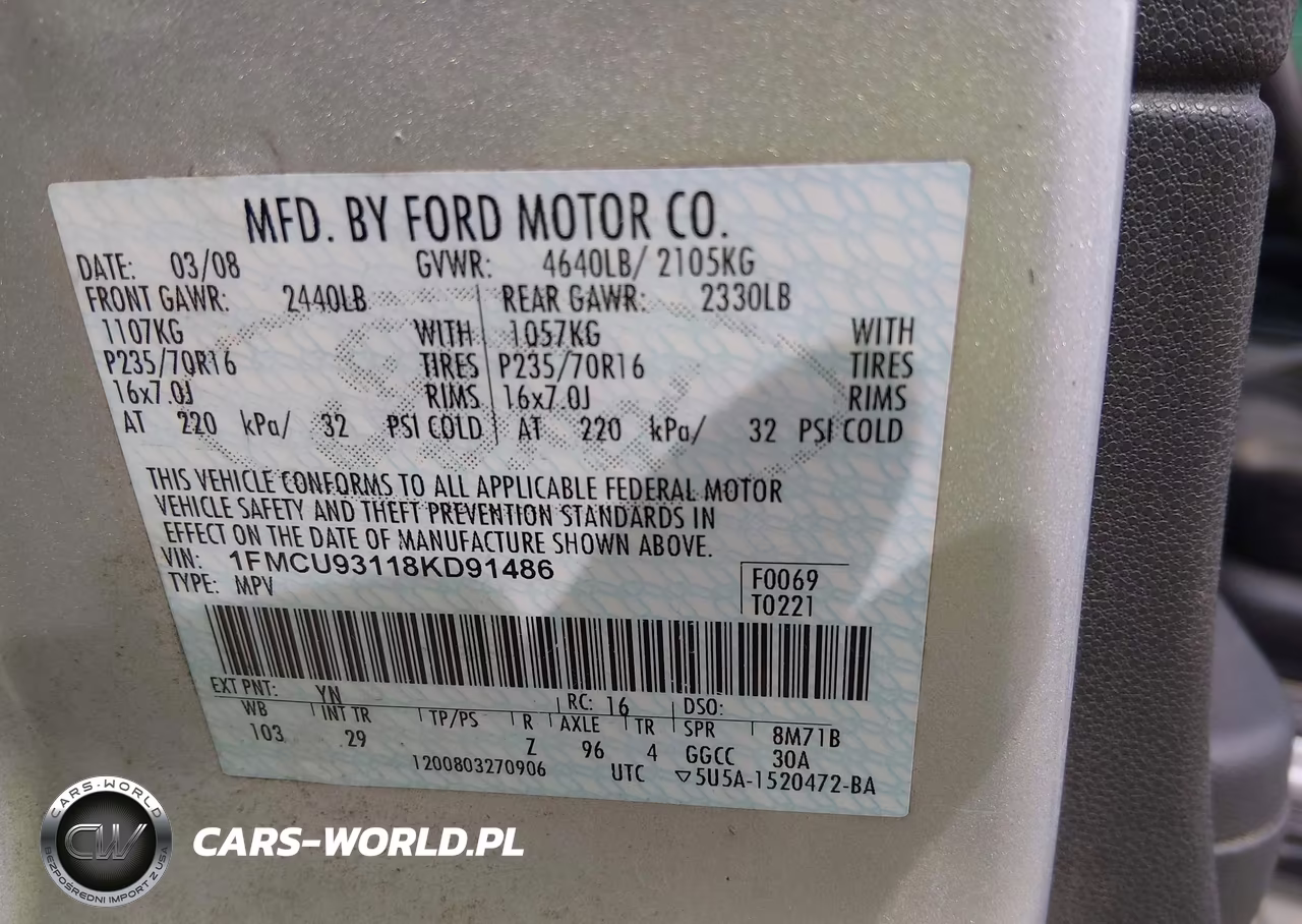 2008 Ford Escape Xlt VIN:1FMCU93118KD91486 - 9