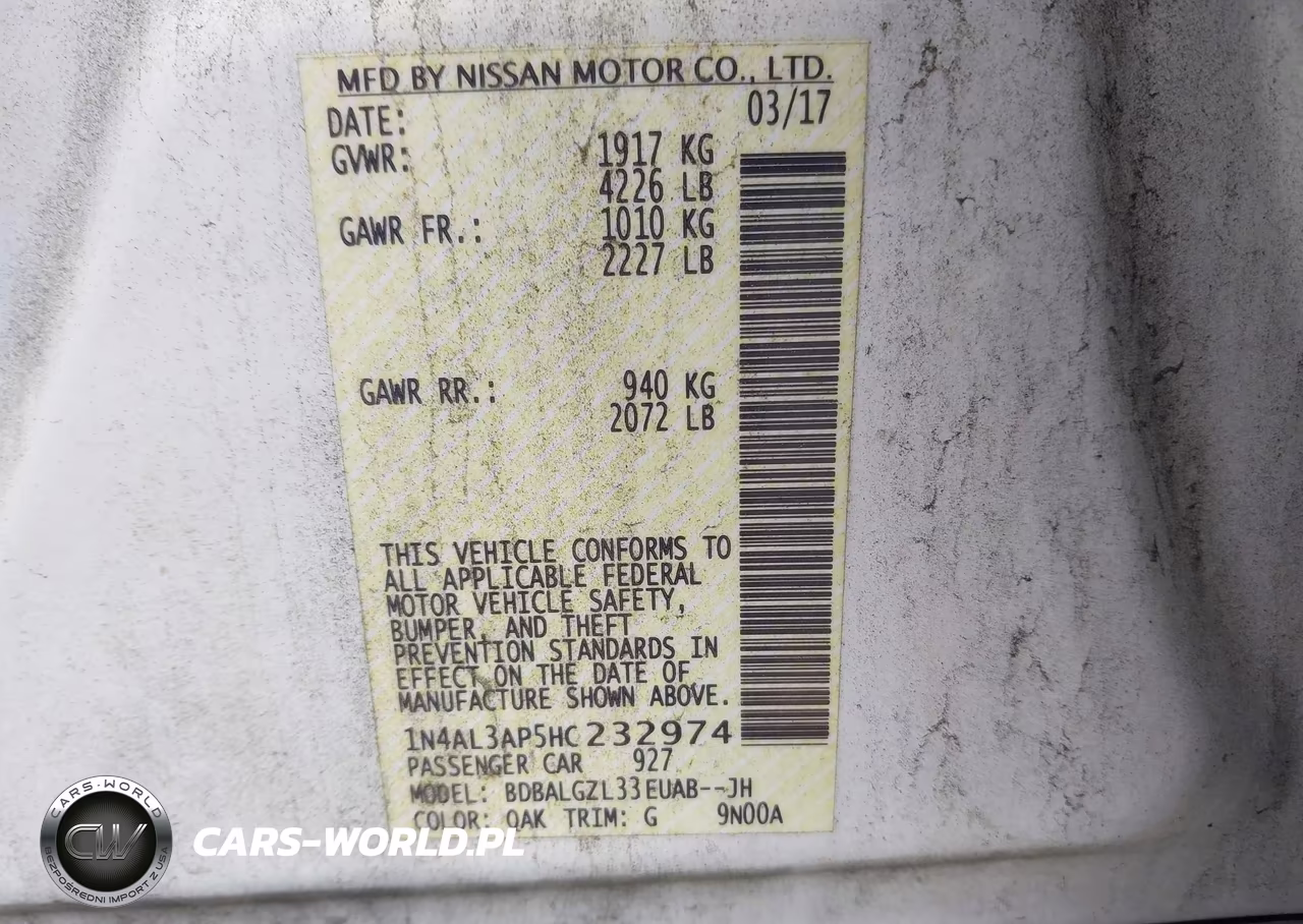 2017 Nissan Altima 2.5 S VIN:1N4AL3AP5HC232974 - 9