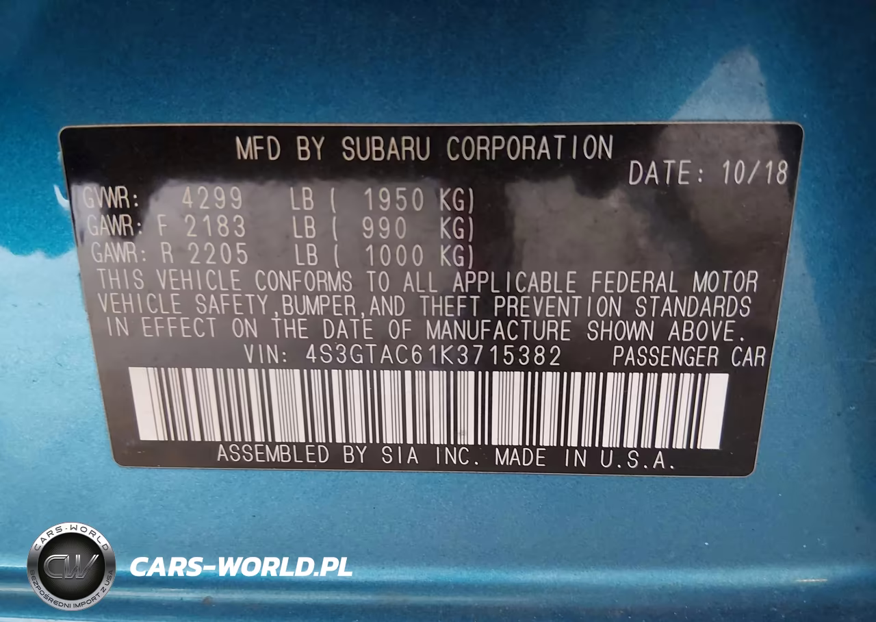 2019 Subaru Impreza 2.0I Premium VIN:4S3GTAC61K3715382 - 9