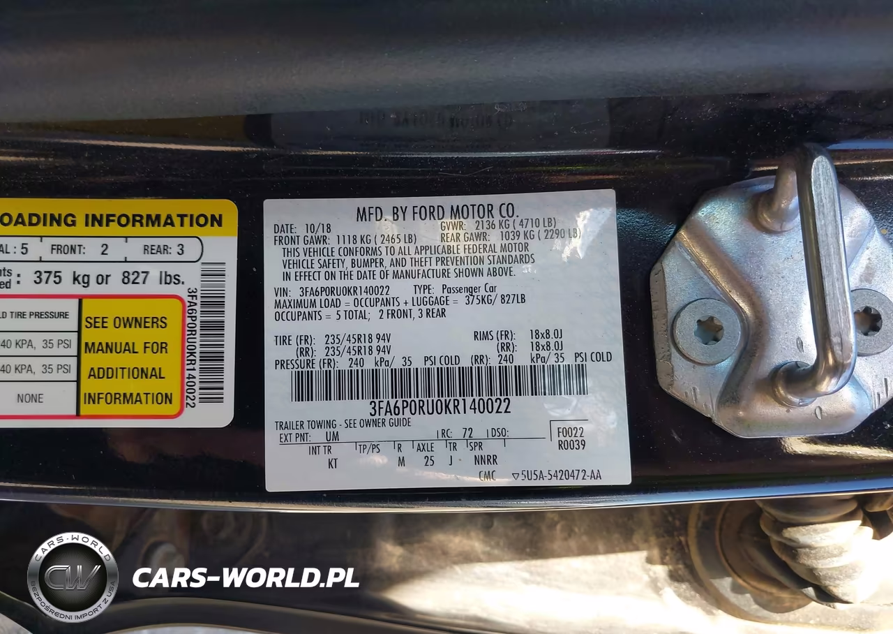 2019 Ford Fusion Hybrid Titanium VIN:3FA6P0RU0KR140022 - 9