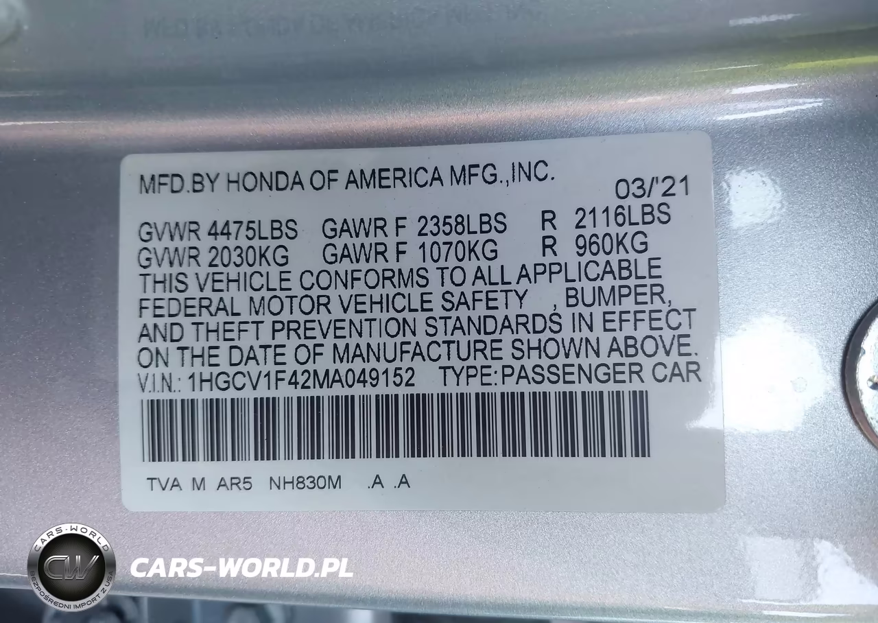 2021 Honda Accord Sport Special Edition VIN:1HGCV1F42MA049152 - 9