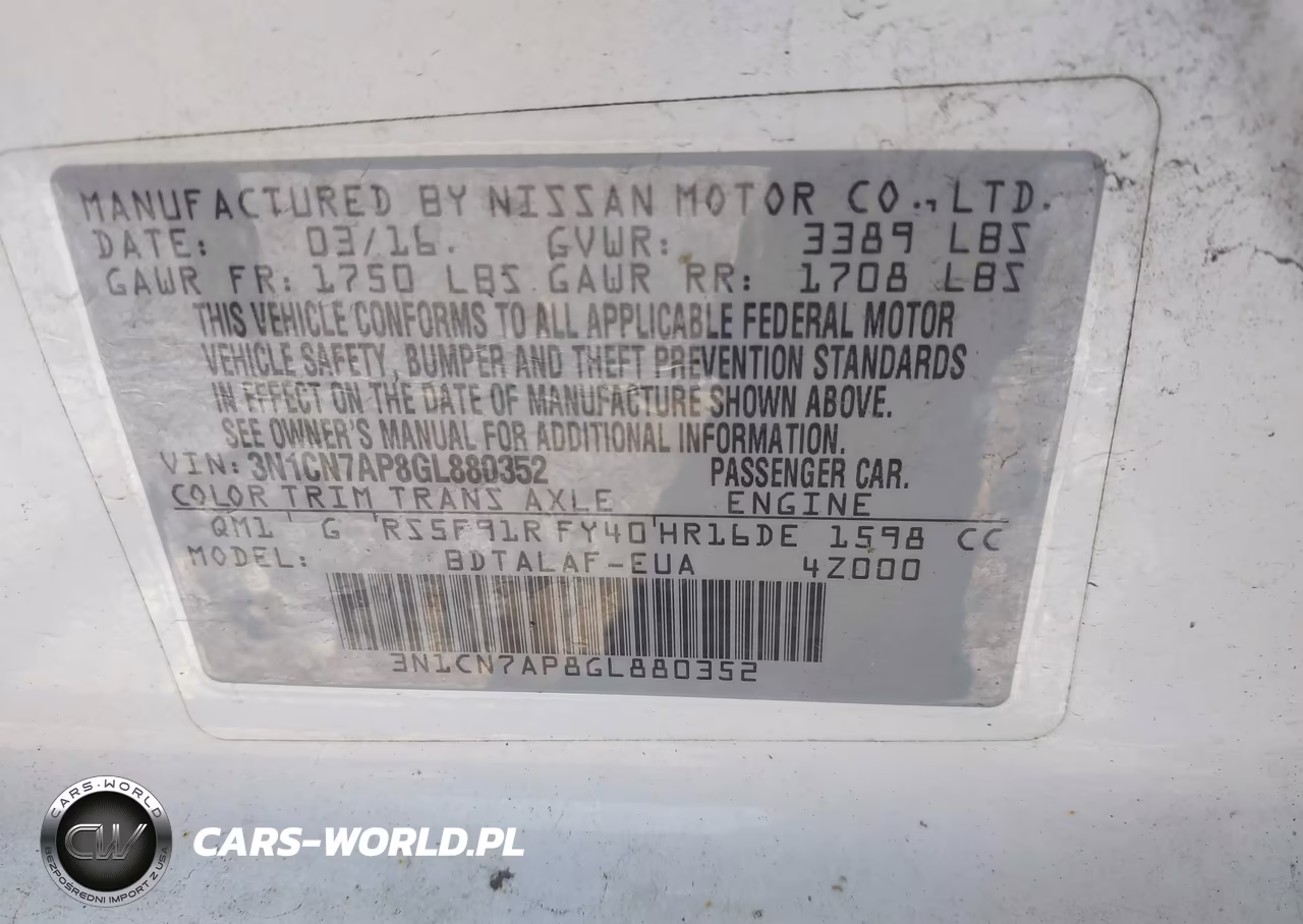 2016 Nissan Versa 1.6 S VIN:3N1CN7AP8GL880352 - 9