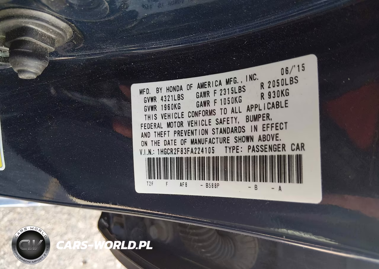 2015 Honda Accord Ex-L VIN:1HGCR2F83FA224105 - 9