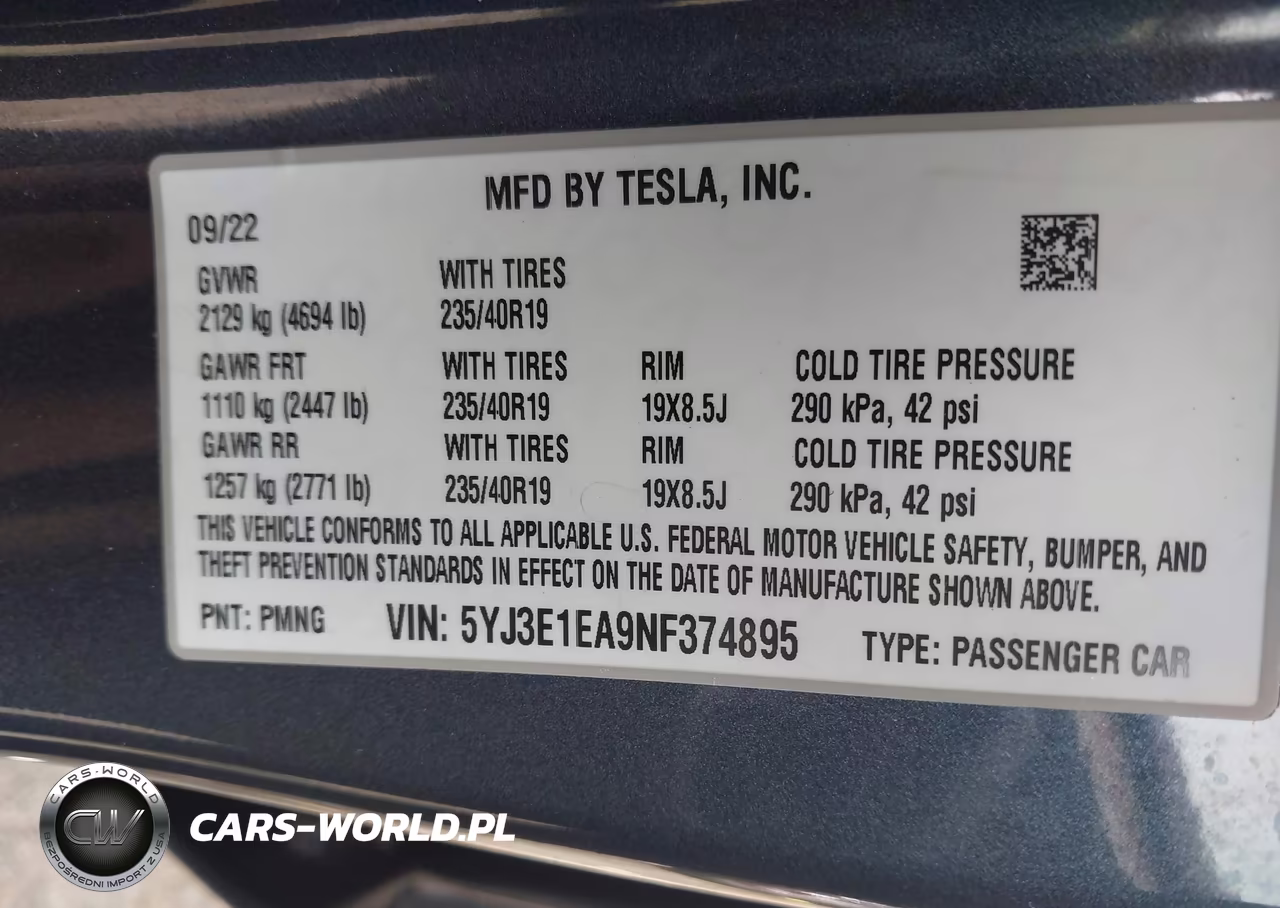 2022 Tesla Model 3 Rear-Wheel Drive VIN:5YJ3E1EA9NF374895 - 9