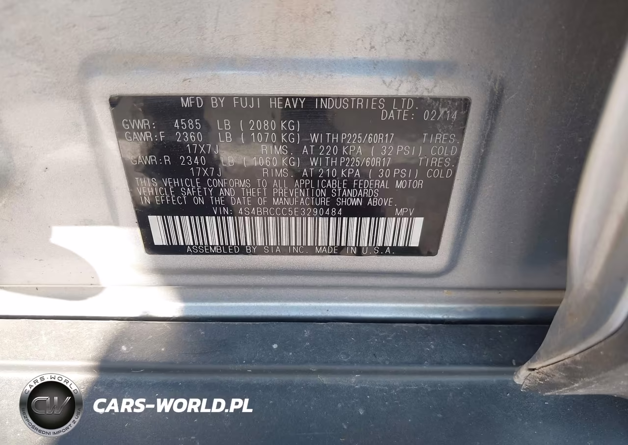 2014 Subaru Outback 2.5I Premium VIN:4S4BRCCC5E3290484 - 9