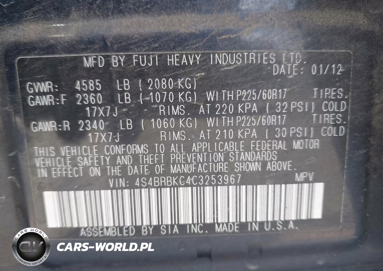 2012 Subaru Outback 2.5I Limited VIN:4S4BRBKC4C3253967 - 9