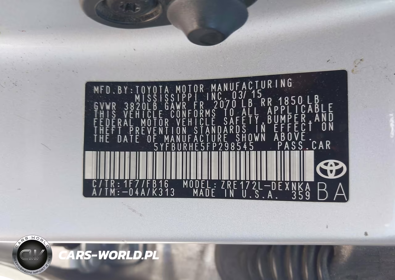 2015 Toyota Corolla Le VIN:5YFBURHE5FP298545 - 9