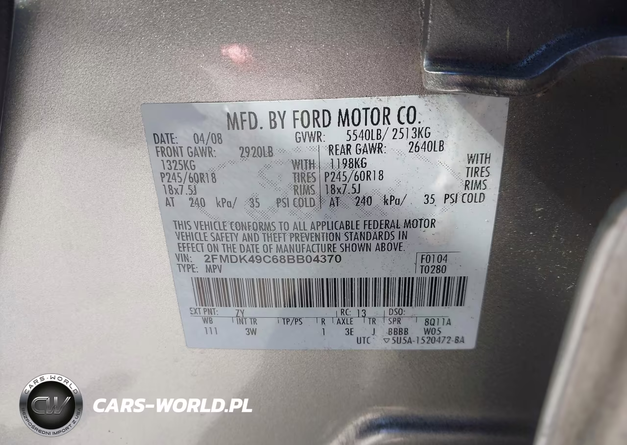 2008 Ford Edge Limited VIN:2FMDK49C68BB04370 - 9