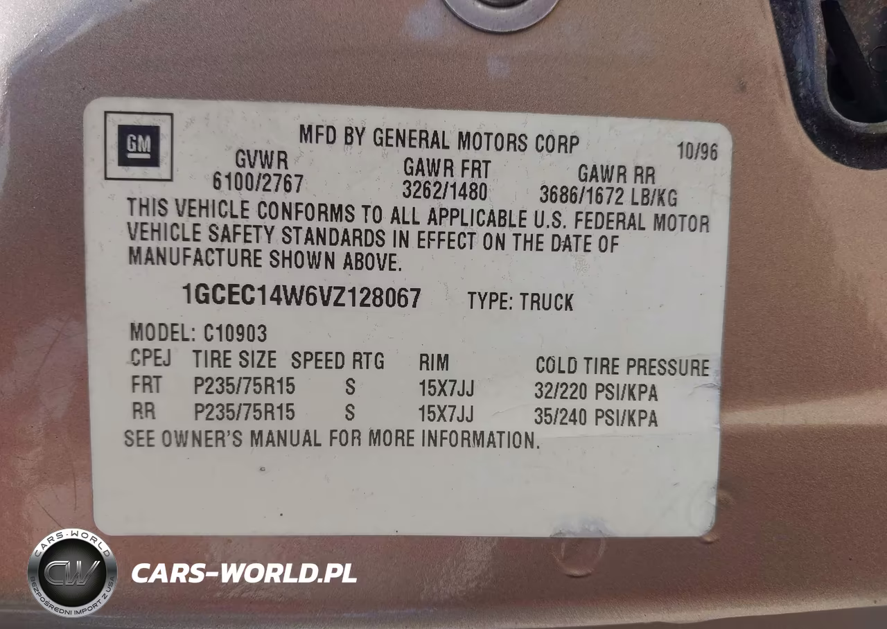 1997 Chevrolet C1500 Fleetside VIN:1GCEC14W6VZ128067 - 9
