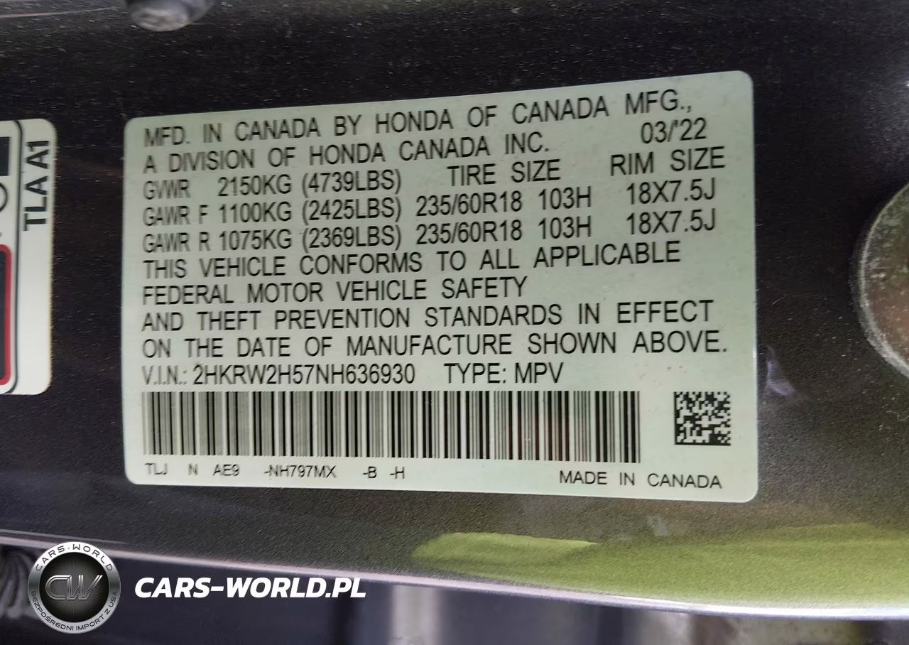 2022 Honda Cr-V Awd Ex VIN:2HKRW2H57NH636930 - 9