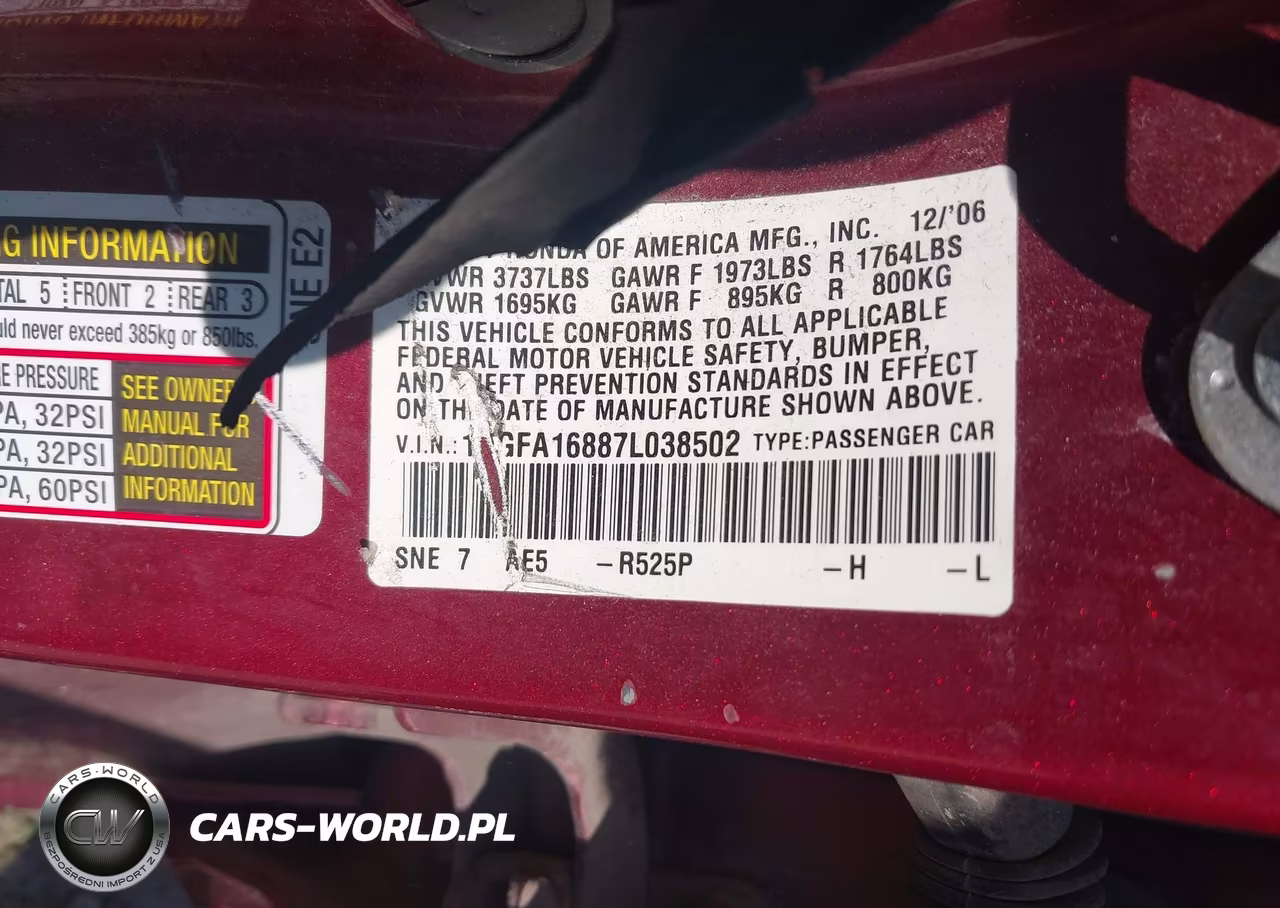 2007 Honda Civic Ex VIN:1HGFA16887L038502 - 9