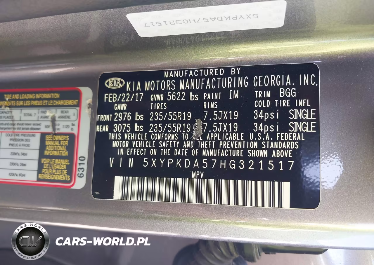 2017 Kia Sorento 3.3L Sx VIN:5XYPKDA57HG321517 - 9