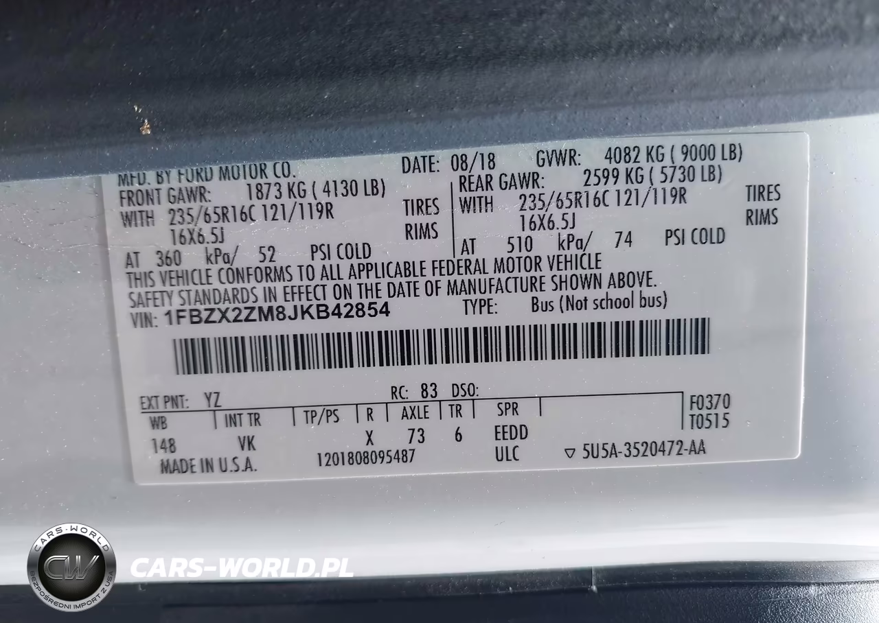 2018 Ford Transit-350 Xl VIN:1FBZX2ZM8JKB42854 - 9
