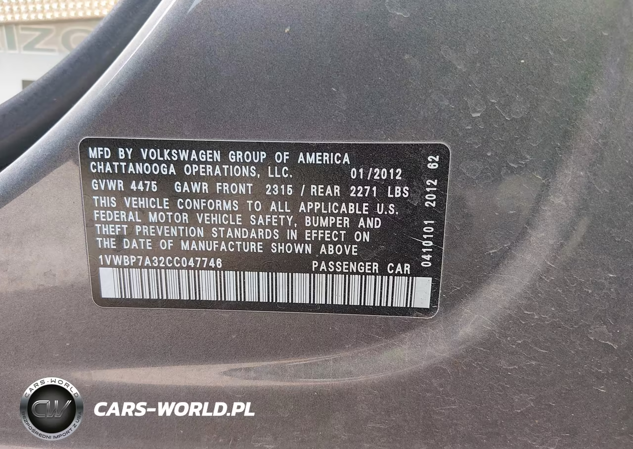 2012 Volkswagen Passat 2.5L Se VIN:1VWBP7A32CC047746 - 9