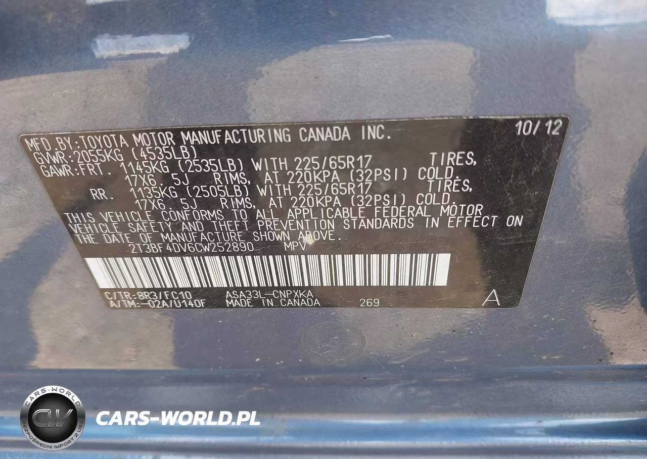 2012 Toyota Rav4 VIN:2T3BF4DV6CW252890 - 9