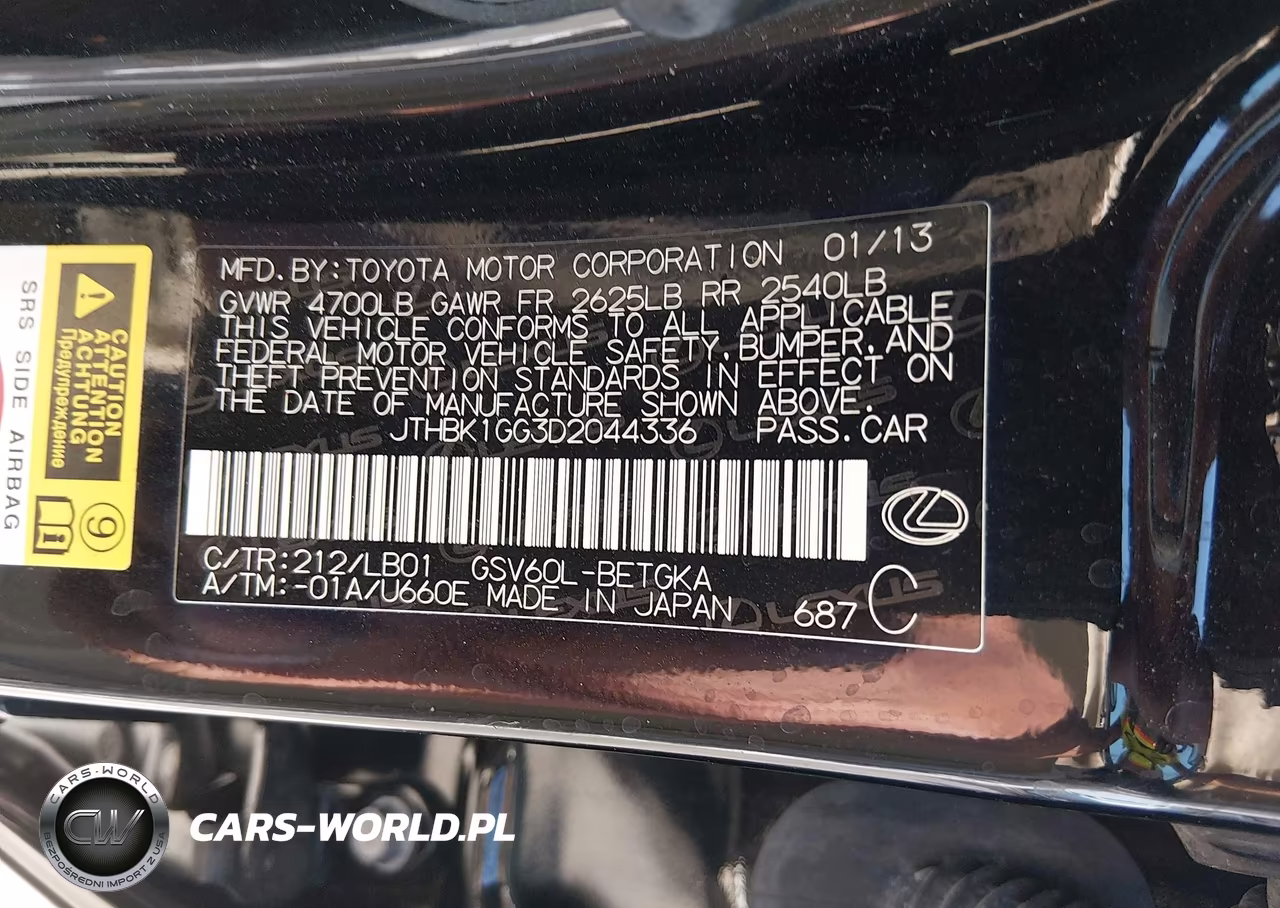 2013 Lexus Es 350 VIN:JTHBK1GG3D2044336 - 9