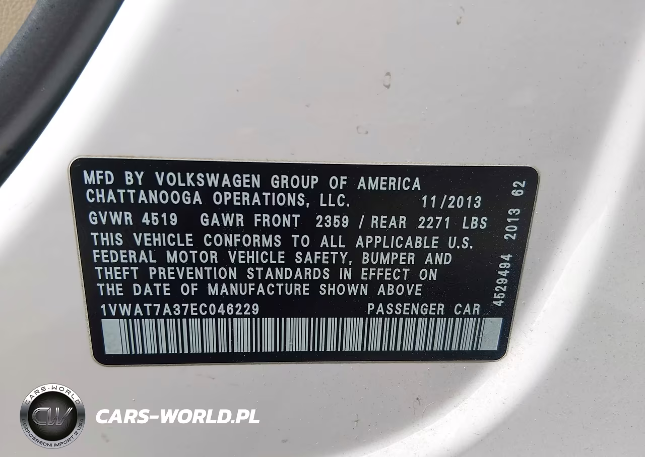 2014 Volkswagen Passat 1.8T Wolfsburg Edition VIN:1VWAT7A37EC046229 - 9