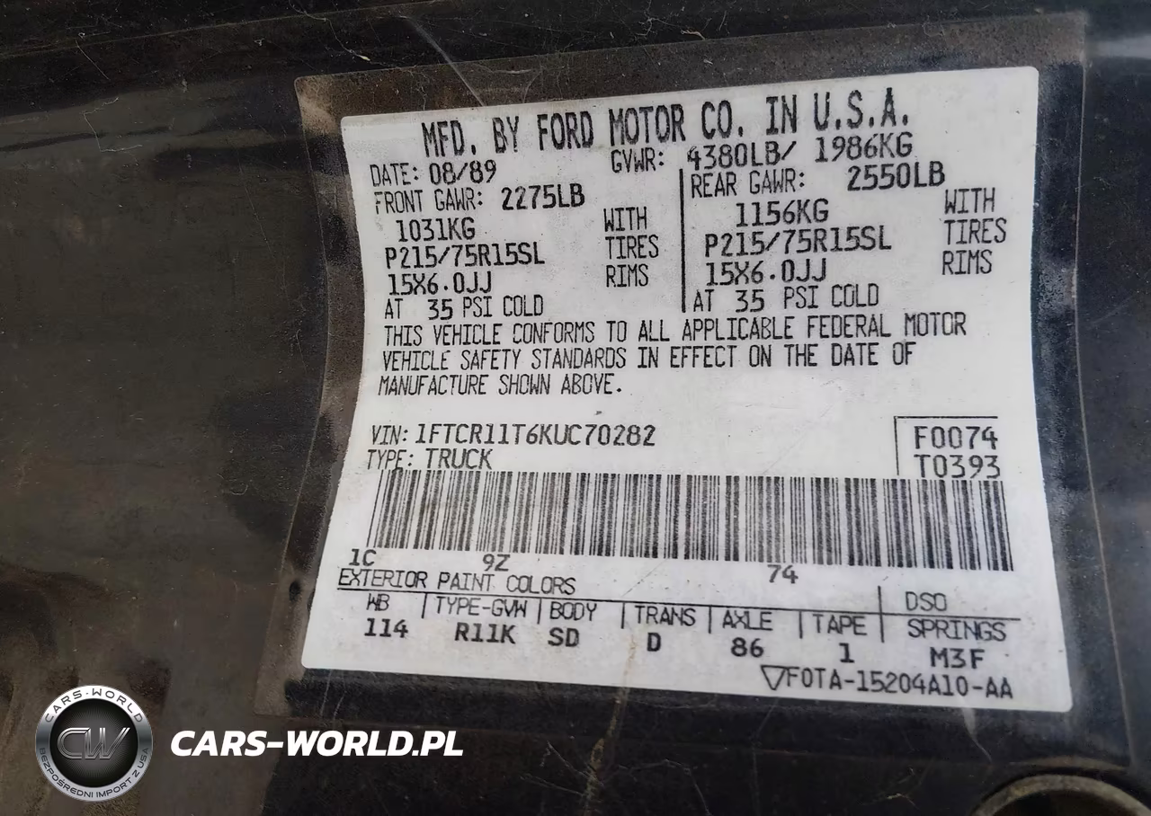 1989 Ford Ranger VIN:1FTCR11T6KUC70282 - 9