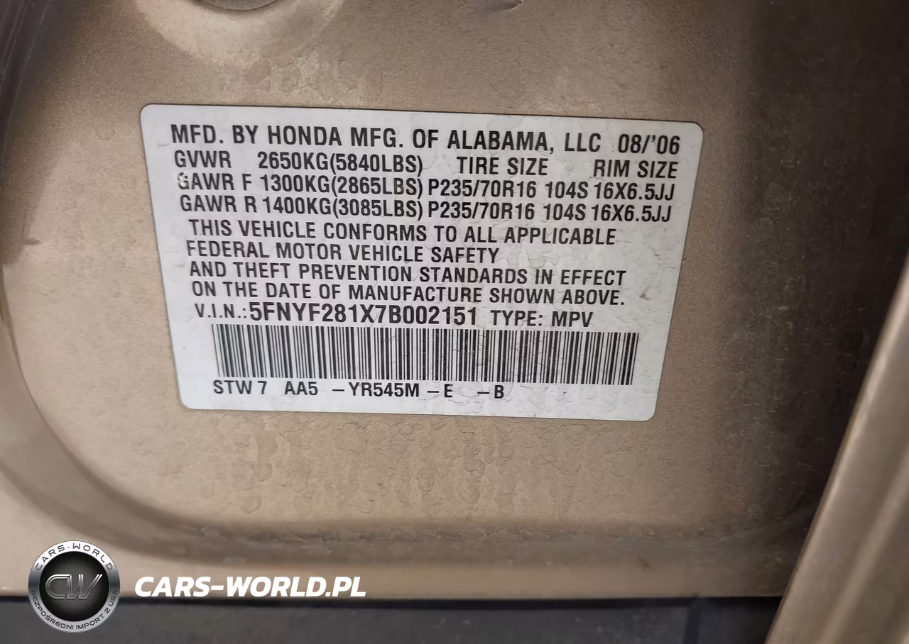 2007 Honda Pilot Lx VIN:5FNYF281X7B002151 - 9