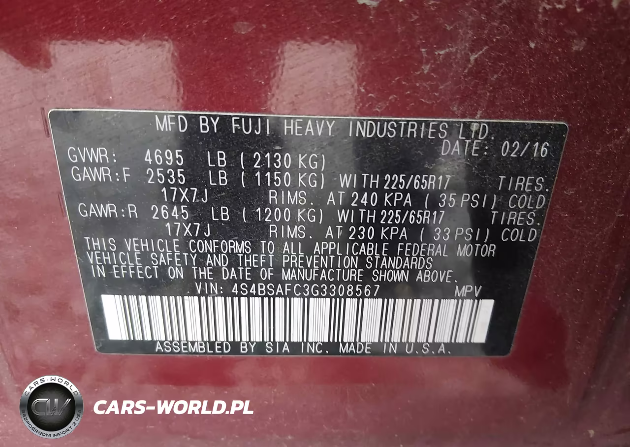 2016 Subaru Outback 2.5I Premium VIN:4S4BSAFC3G3308567 - 9