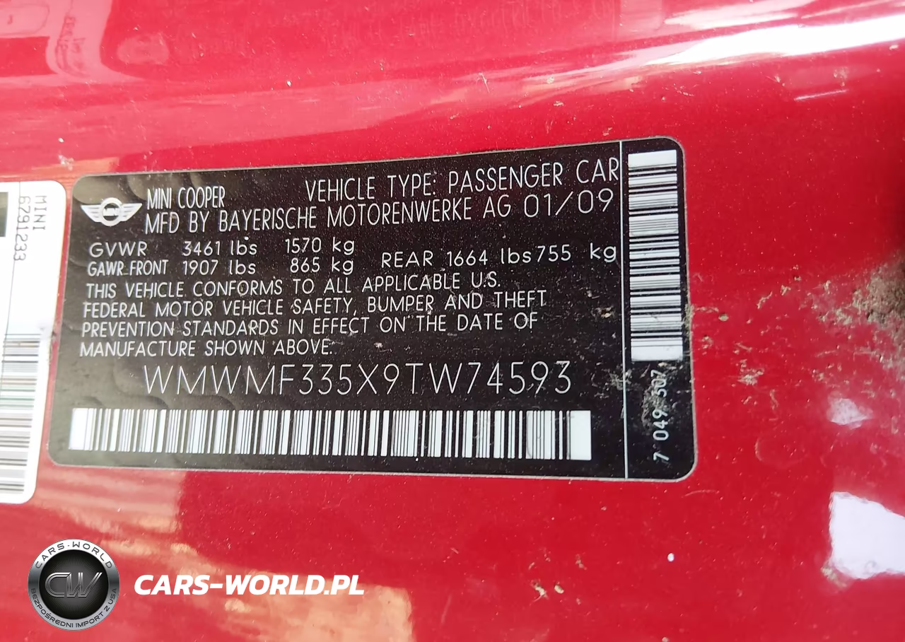 2009 Mini Cooper VIN:WMWMF335X9TW74593 - 9