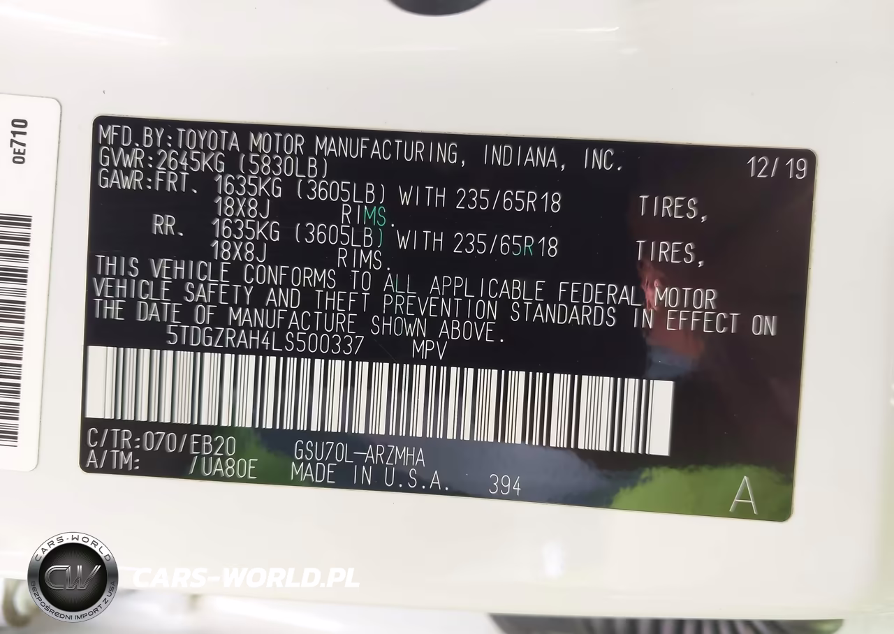 2020 Toyota Highlander Xle VIN:5TDGZRAH4LS500337 - 9